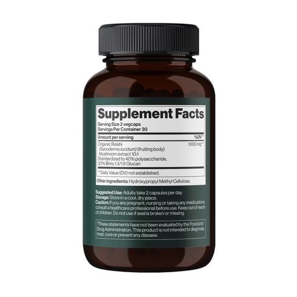 Reishi Mushroom 1000 mg - 60 vegcaps (Повреждена пломба і крышка) 2023-10-6924 фото
