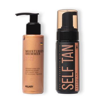 Шиммер крем-гель Hillary Nudе Rose + Мус-автозасмага для тіла Self Tan Bronzing Touch K-11-527 фото